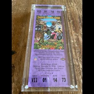 Super Bowl XXXII San Diego Ticket Stub in Acrylic frame